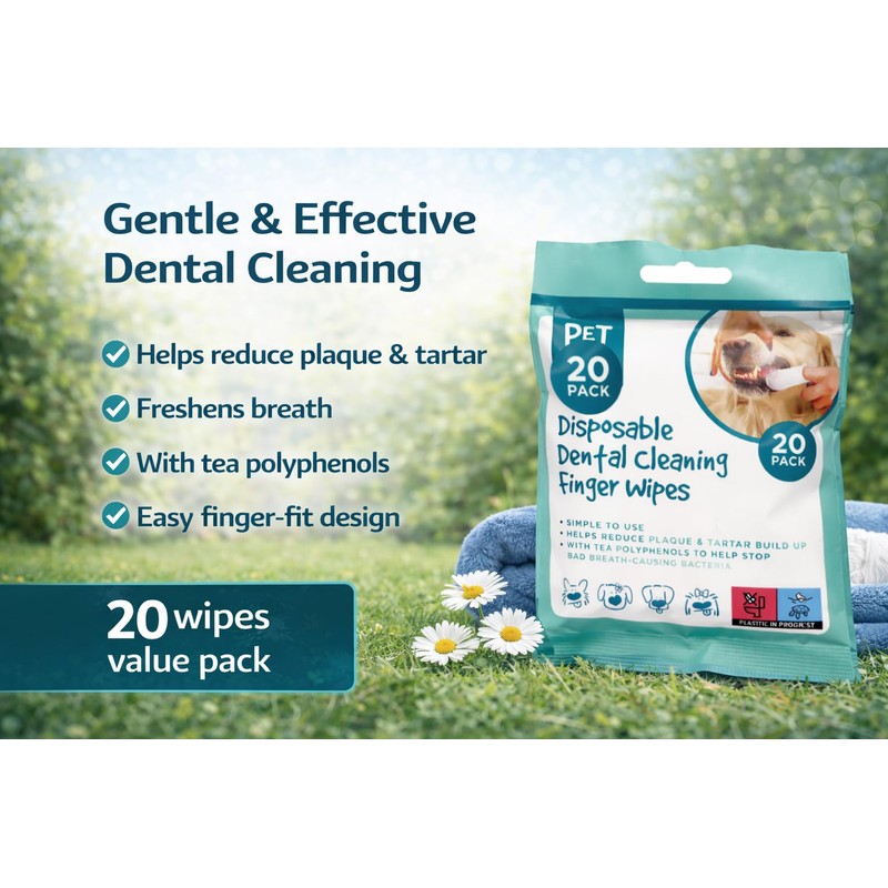 Pet Guru Disposable Dental Cleaning Finger Wipes for Dogs &