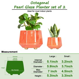 YQSLYSF 6 Inch + 4 Inch Ceramic Planter for Indoor Plants - Plant Pots with Drainage Hole - Modern Minimalist Flower Pot for Succulents and Herbs - Peach