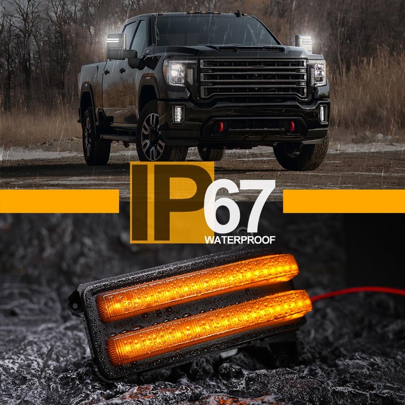 NJSBYL Amber LED Side Mirror Turn Signal Light Kits for
