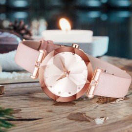 CIVO Ladies Watch Set Analogue Womens Watches Waterproof Designer Watches Women Leather Strap Elegant Diamond Classic Dress Casual Wrist Watches for Woman Pink
