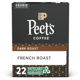 Peet's Coffee French Roast, Dark Roast, 22 Count Single Serve K-Cup Coffee Pods for Keurig Coffee Maker