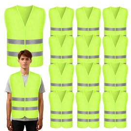Pack of 12 Car Safety Vest, Breakdown Vest, Adult High Visibility Vest, Car Reflective Vest, 360° Reflective All-Round with Reflective Strips for Drivers, Car Breakdown Assistance, Washable