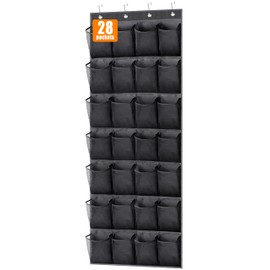 MISSLO 28 Large Pockets Hanging Shoe Organizer Over The Door Shoe Rack for Closet Door Storage Mesh Shoe Holder Hanger for Men, Black