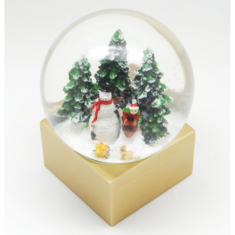 Christmas Snow Globe Winter Mood Snowman Stands with Child on
