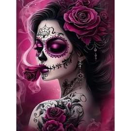 Skull Woman Diamond Art Kits for Adults-Gothic Diamond Painting Kits for Adults Beginners, 5D DIY Full Drill Round Rhinestone Gem Art Crafts Paintings for Home Wall Decor 12 x16inch