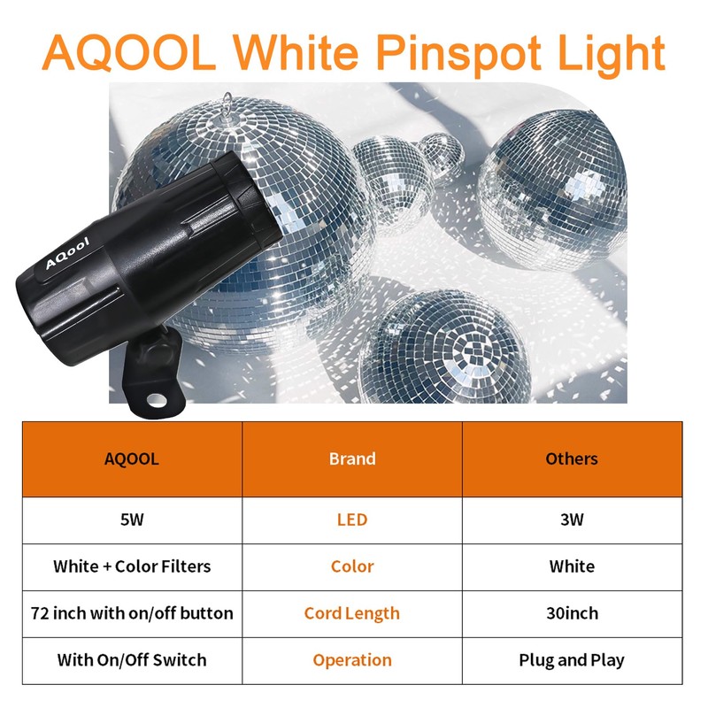 Disco Ball Spotlight 2 Pack, AQOOL Mini Pinspot Lights 5W