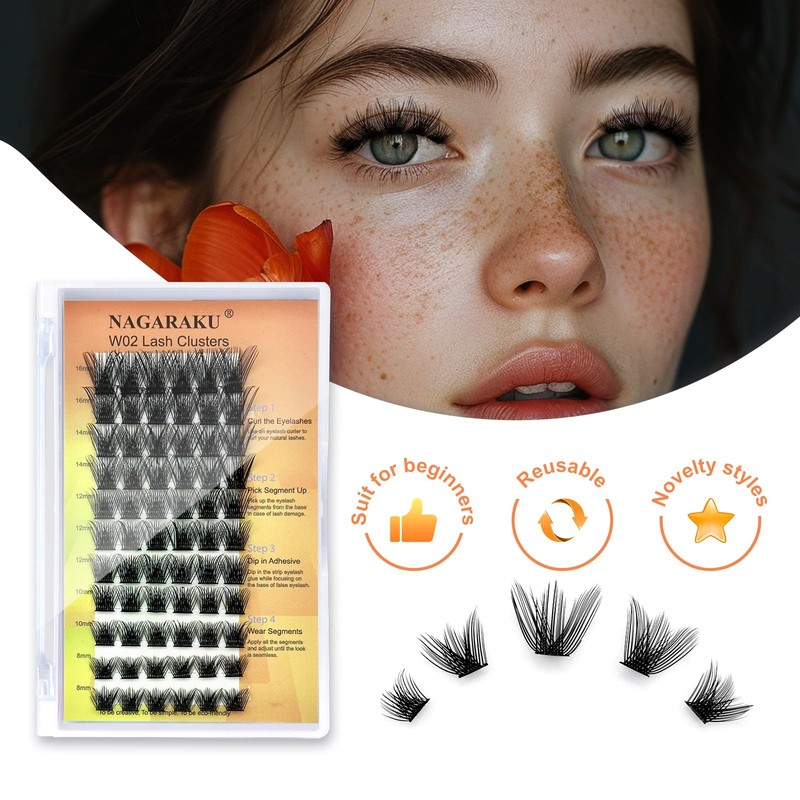 NAGARAKU Cluster Eyelashes, 54 Clusters, 50D Self Grafting, Segmented DIY