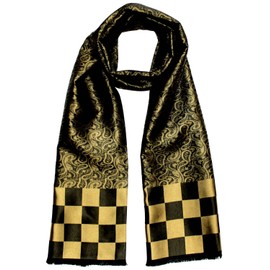 Lorenzo Cana 8921411 Men's Scarf Made of 100% Silk Elaborately Jacquard Woven Damask Silk Scarf 25 cm x 160 cm Gold Black Check, gold black
