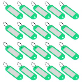 sourcing map Plastic Key Tags with Split Ring Keychain ID Luggage Label Window 60x21mm, Green 20Pcs