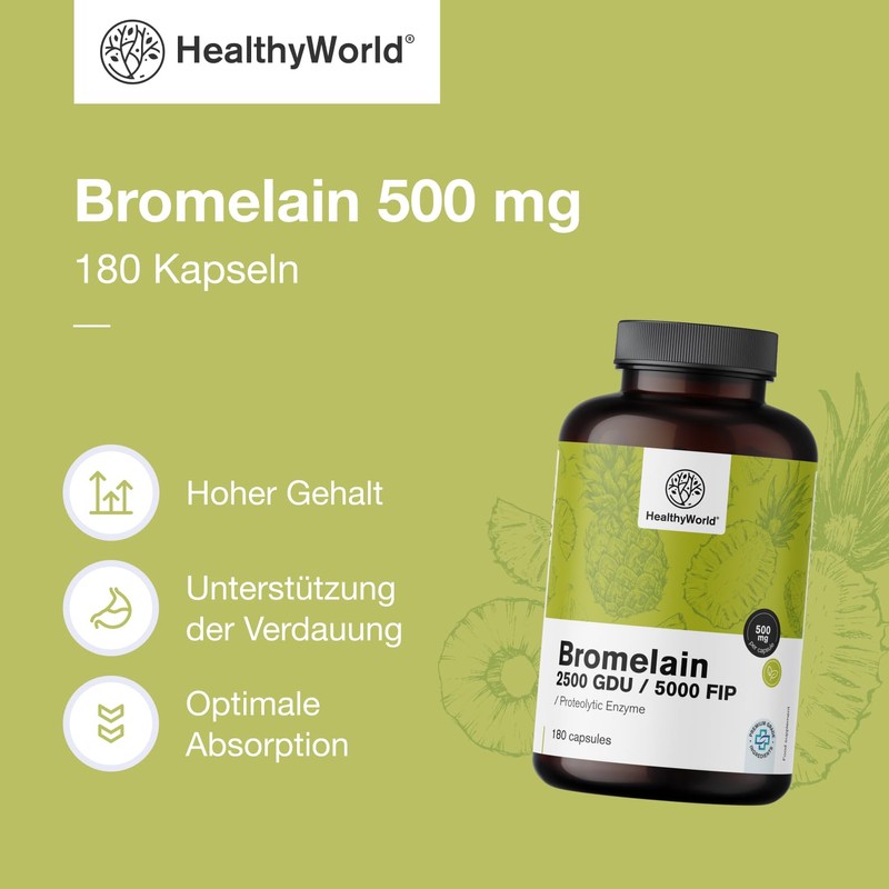 HealthyWorld® Bromelain 500 mg - 180 Capsules - 6 Month