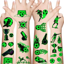 10 Sheets Soccer Temporary Tattoos, Glow in The Dark Soccer Tattoos, Soccer Party Favors Supplies Birthday Decorations for Kids Boys Girls Gifts Goodie Bags Fillers Prizes Rewards