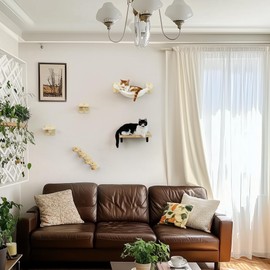 FUKUMARU Cat Wall Hammock with Two Steps Set, Modern Cat Climbing Shelves Furniture, Kitty Bed with Thickened Fabric for Sleep, Climb and Play