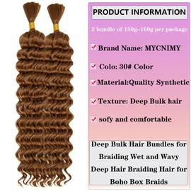 Deep Wave Bulk Hair For Braiding Hair No Weft 20inch Wet And Wavy 150g Quality Synthetic Hair Braiding Extensions For Boho Braids（2 Bundles/Pack 30#）