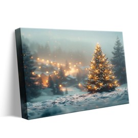 Christmas Wall Art Canvas Decor - Winter Wonderland Christmas Tree with Twinkling Lights - Holiday Home Décor for Living Room or Bedroom - Rustic Holiday Artwork - Christmas Decorations 8X10 inch