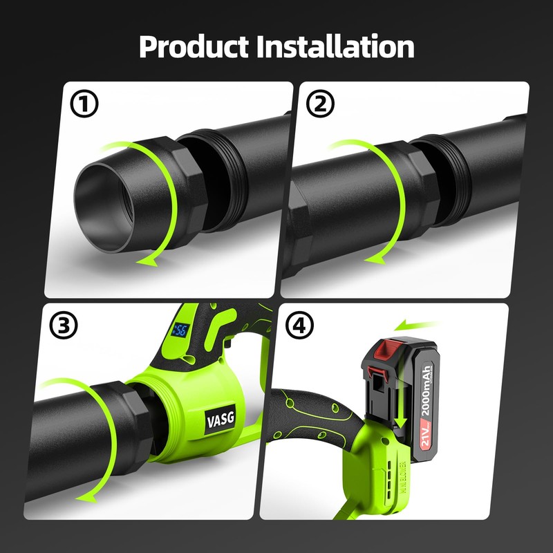 VASG Leaf Blower Cordless, 3 x 21V Batteries & Fast