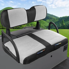 MOSNAI EZGO RXV Seat Cover, Golf Cart Front Seat Cover Fit for EZGO RXV OEM Ordinary Seat Cushion, Breathable Polyester Mesh Cloth and Leather Combination Appearance, No Need Detaching Armrests