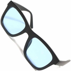 [FashionBerry] マットブラック×ライトブルー サングラス 度なしメガネ ファッションメガネ めがね 眼鏡 メンズ レディース 丸 四角 透明 色付き 小さい 大きい 軽い ゴルフ 運転 車 釣り 登山 uvカット 紫外線カット 1050492-F-668