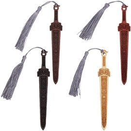 GORGECRAFT 4Pcs 4 Colors Wooden Sword Bookmarks Vintage Wood Book Mark with Tassel Reading Page Markers for Male School Office Birthday Library Teachers Gift Book Lovers Craft Supplies