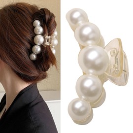 Pearl Hair Clip Large White Pearl Hair Claw Clip Fashionable Hair Jaw Clip Nonslip Claw Clip Hair Barrettes Thin Or Thick Hair Supplies for Girls Women Hair Accessories(01)