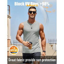 MAGCOMSEN Men's UPF 50+ Tank Top Gym Workout Sleeveless Muscle Shirts Lightweight Moisture Wicking Summer Top for Bodybuilding Light Grey M