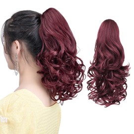 HSPCYGG Burgundy Ponytail Hair Extensions Synthetic Claw Clip Pony Tail 14" Wavy 4.2 Oz Fake Hairpieces Women&Girls Yaki Fluffy¬ Tangled