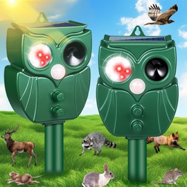 2025 Upgraded Solar Ultrasonic Animal Repeller Outdoor Cat Repellent Motion Detection LED Flash Light, Waterproof Deer Rabbit Raccoon Deterrent Dog Squirrel Skunk Repellent for Yard Garden,2 Pack