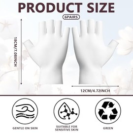6 pares de guantes de algodón blanco – Guantes hidratantes sin dedos – Guantes blancos para eccema para manos secas – Guantes de sueño suaves para ecc