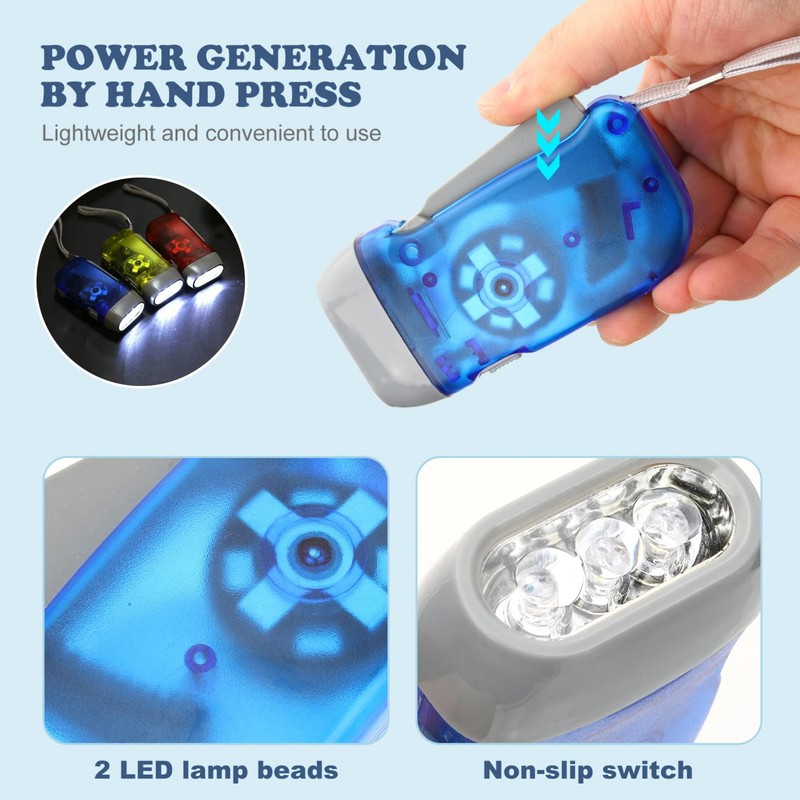 Angoily 3Pcs Hand Crank Flashlight,Wind Up Torch LED Flashlight,Hand Crank