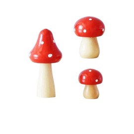 Miniature Figurines Mushroom Statue Decor, 3 Pack Mini Wooden Mushrooms for Fairy Garden, Yard, Micro Landscape Lawn Ornament Decor DIY Crafts (Red)