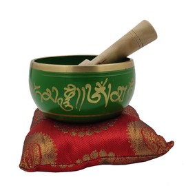 Purpledip Bell Metal Singing Bowl: Tibetan Dhyana Meditation Musical Instrument, 5 Inches, Green (10780)