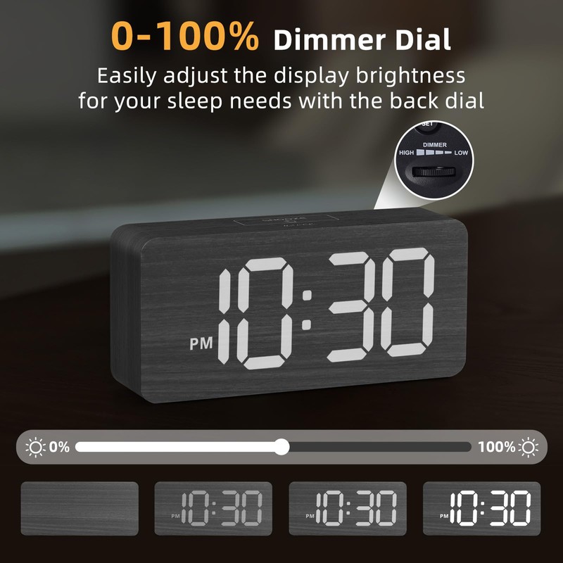 Wooden Digital Alarm Clocks for Bedrooms: Dimmable Dual Alarm Clock