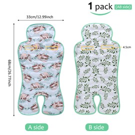 LAT Gel Car Seat Cooler Pad,1 Pack Double Sides-Universal Baby Stroller Ice Cushion Cooler Mat,Multifunctional Summer Cooling Seat Liner for Baby Dining Chair,Child Safety Seat(Green leavesP+Sloth)