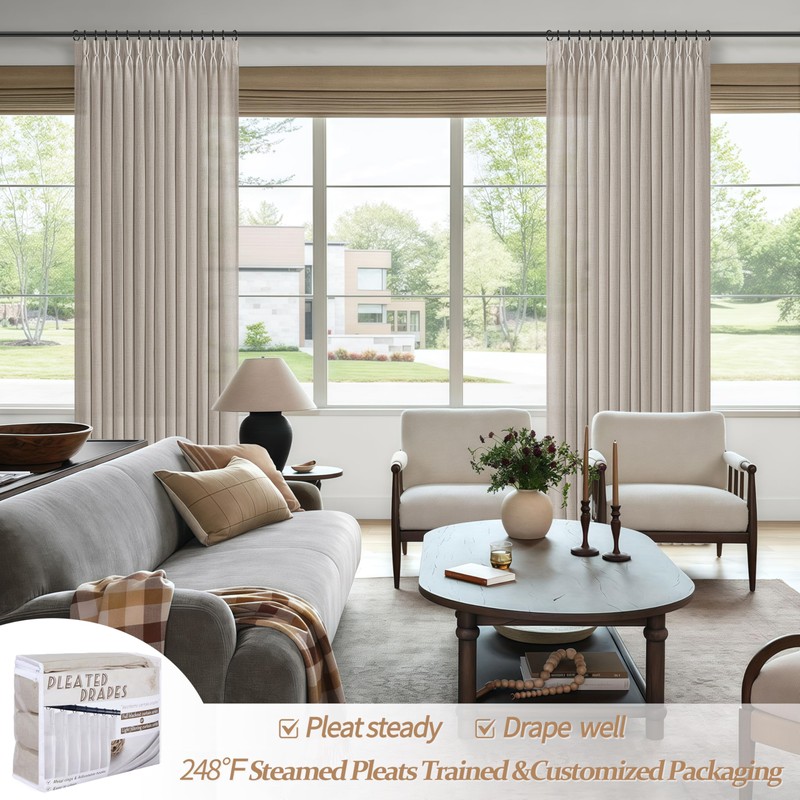 Greyish Brown Natural Linen Curtains 84 Inch Length 2 Panels