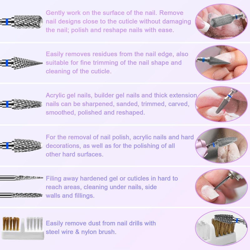 CGBE Nail Cutter Bits, 6 Piece Nail Cutter Tips Grinding