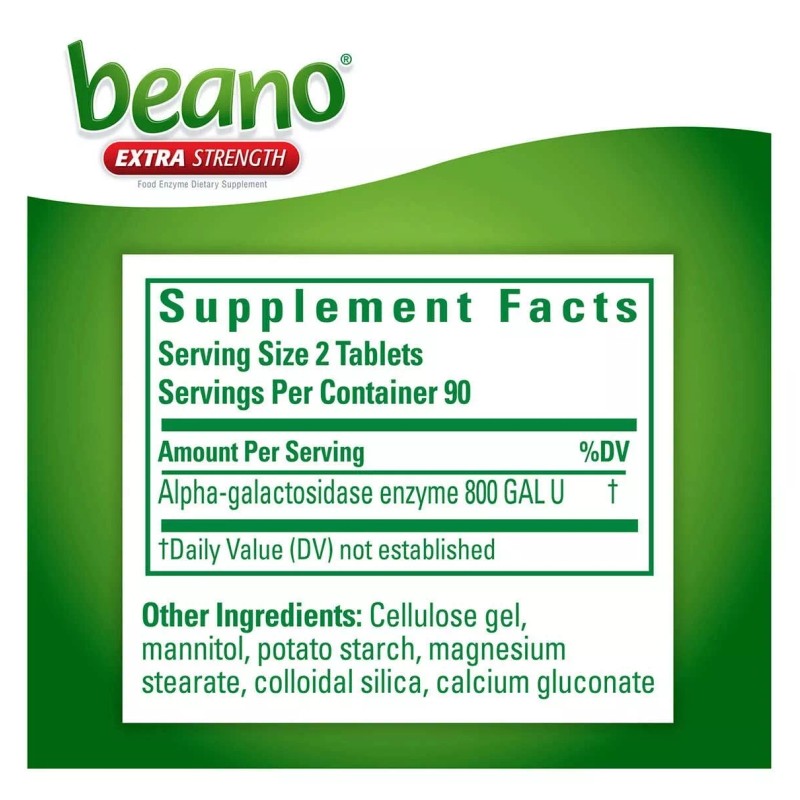 Beano Extra Strength Food Enzyme Dietary Supplement, 180 Tablets