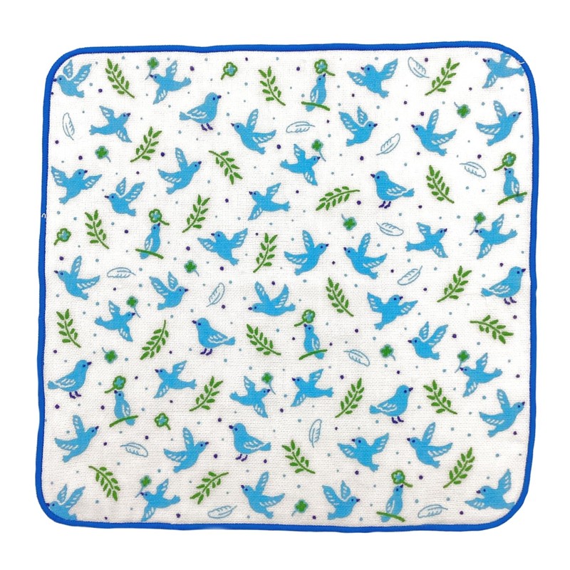Kyoyu Blue Bird Hand Towel, 9.8 x 9.8 inches (25