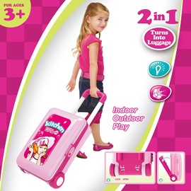 Kitchen Toys Playset for Kids, 3 in 1 Pretend Play Cooking Set Travel Suitcase with Accessories, Sounds and Lights, Toy Sink with Running Water, Stove, Utensils, Play Food