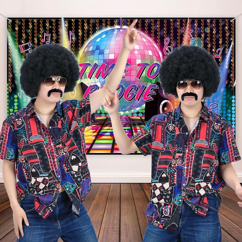 morvally Afro Wig Black 70s for Men with Chain for