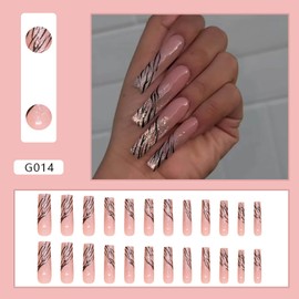 Long Press on Nails Square Fake Nails Silver Glitter French Tip False Nails with Silver Swirl Design Acrylic Nails Long Square Glue on Nails Full Cover Stick on Nails for Women 24Pcs