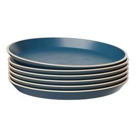 KooK Dinner Plates, Ceramic Round Kitchen Dinnerware Set, Dishwasher & Microwave Safe, Stoneware, High Edge, 7.5 Inch, Set of 6, Navy