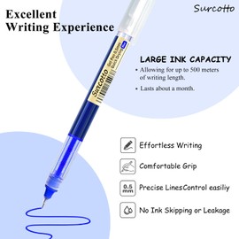 Surcotto Surcotto Gelschreiber, 12 Stück 0,5 mm blaue Gelschreiber, ultraschnell trocknend, Gelstift zum Schreiben, Zeichnen & Konturieren, mehrfarbige Stifte für Studenten, Erwachsene