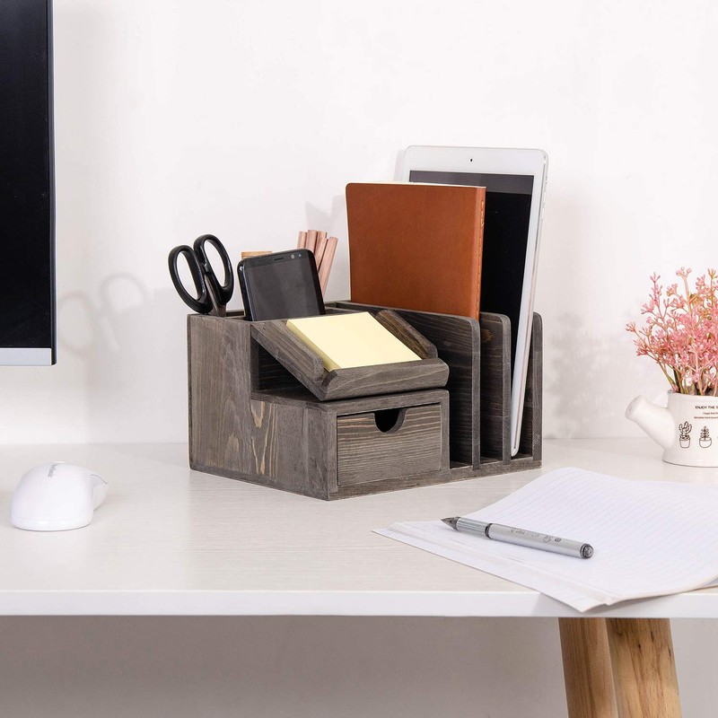 Liry Products Gray Rustic Wood Desk Organizer Storage Cabinet Mail
