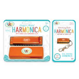 KaKo'o Music 2-Piece Stainless Steel Harmonica Set - Golden Orange Standard & Travel Size Beginner Wind Instruments for Kids or Adults-Key of C- Easter Baskets, Loot Bags, Stocking Stuffers Ages 5+