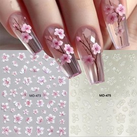 FOSDICK 8 Blatt 3D Nagelsticker Blumen, Geprägte Blume Nail Sticker, Nagel Sticker blumen, Schön Frische nagel Stickers, Nageltattoos, Nagel Aufkleber Dekoration Nageldesign Zubehör für Frauen Mädchen
