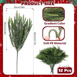 FLAGLY 12 Pcs Christmas Norfolk Pine Branches, 18" Artificial Soft Greenery Stems with Flexible Wire for Vase Filler, Garland, Wreath, DIY Crafts, Faux Pine Picks Indoor Outdoor Decor
