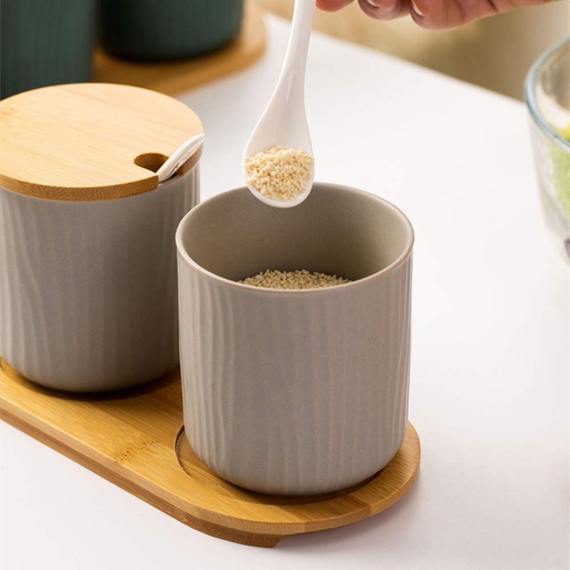 OnePine Set of 2 Ceramic Spice Jars Sugar Bowl Ceramic