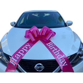 Chexin Giant Large Pink Bow for Car Birthday, Happy Birthday, Gift Bow Large - XXL 76 cm / 30 inches, Giant Car Bow, Large Mesh, Car Bow for Bicycle, and Bow with 185 cm Ribbons