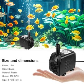 YUHJHXVA Submersible Pump 15W Ultra Quiet Fountain Water Pump 265GPH With 5.25 Ft High Lift 4.8Ft Power Cord Fish Tank, Pond, Hydroponics, Statuary Ultra Quiet Water Fountain Pump