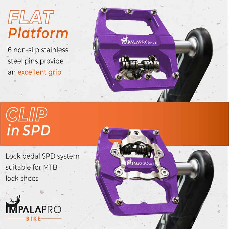 IMPALAPRO - Dual Function Bicycle Flat Pedals and SPD Pedals