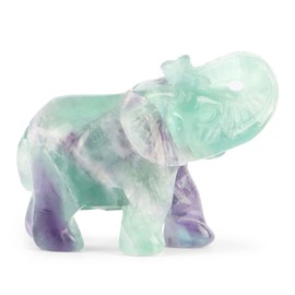 SMQ 2.0" Rainbow Fluorite Crystal Elephant Statue Hand Carved Natural Gemstone Good Lucky Elephant Figurines Collectible Healing Crystals for Home Decor Gifts